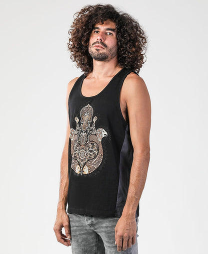 Hamsa Tank Top For Men In Black, Screen Printed, Mens Tanktop, Burning Man Clothing, Men Yoga Tank, Mens Clothing