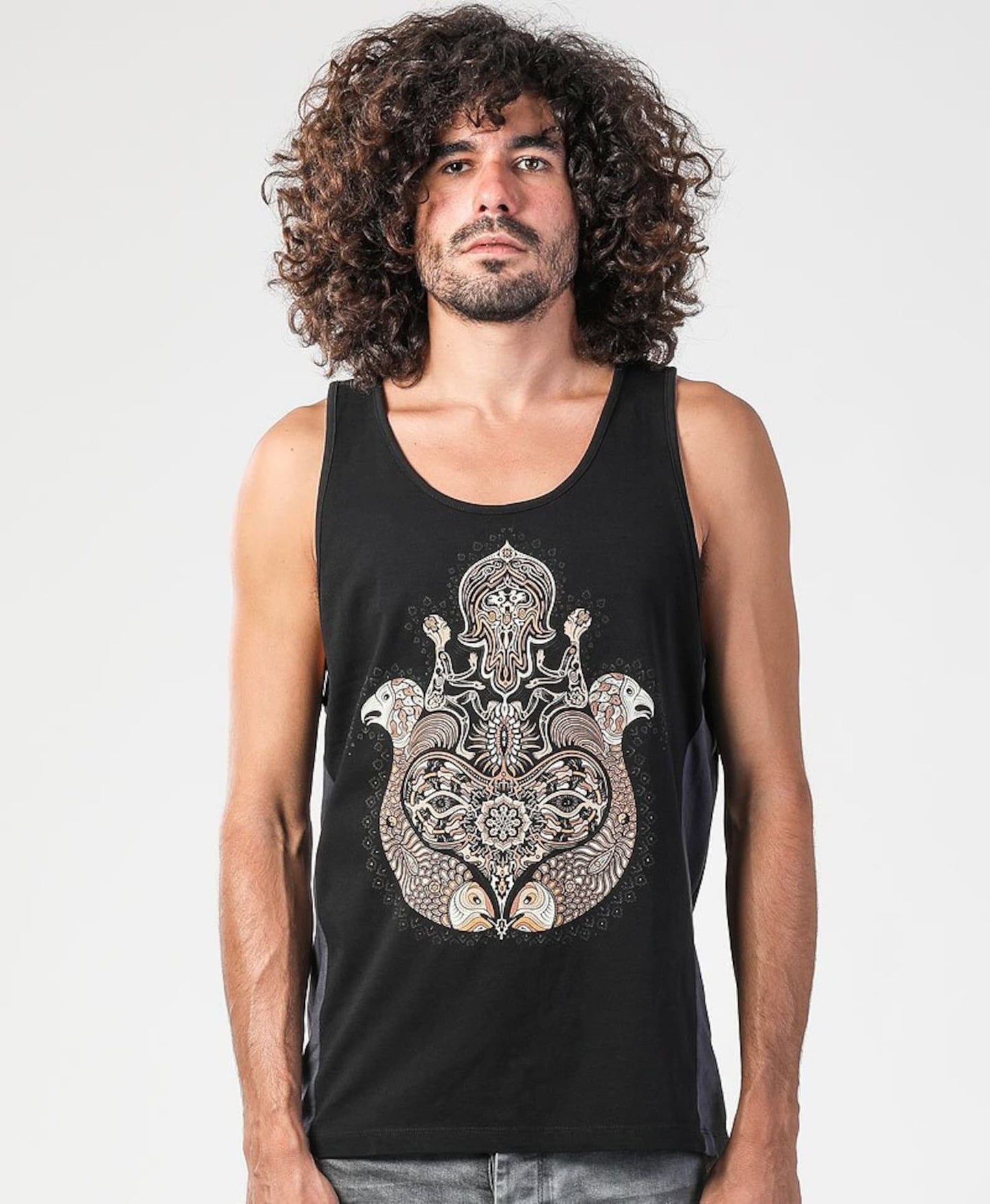 Hamsa Tank Top For Men In Black, Screen Printed, Mens Tanktop, Burning Man Clothing, Men Yoga Tank, Mens Clothing