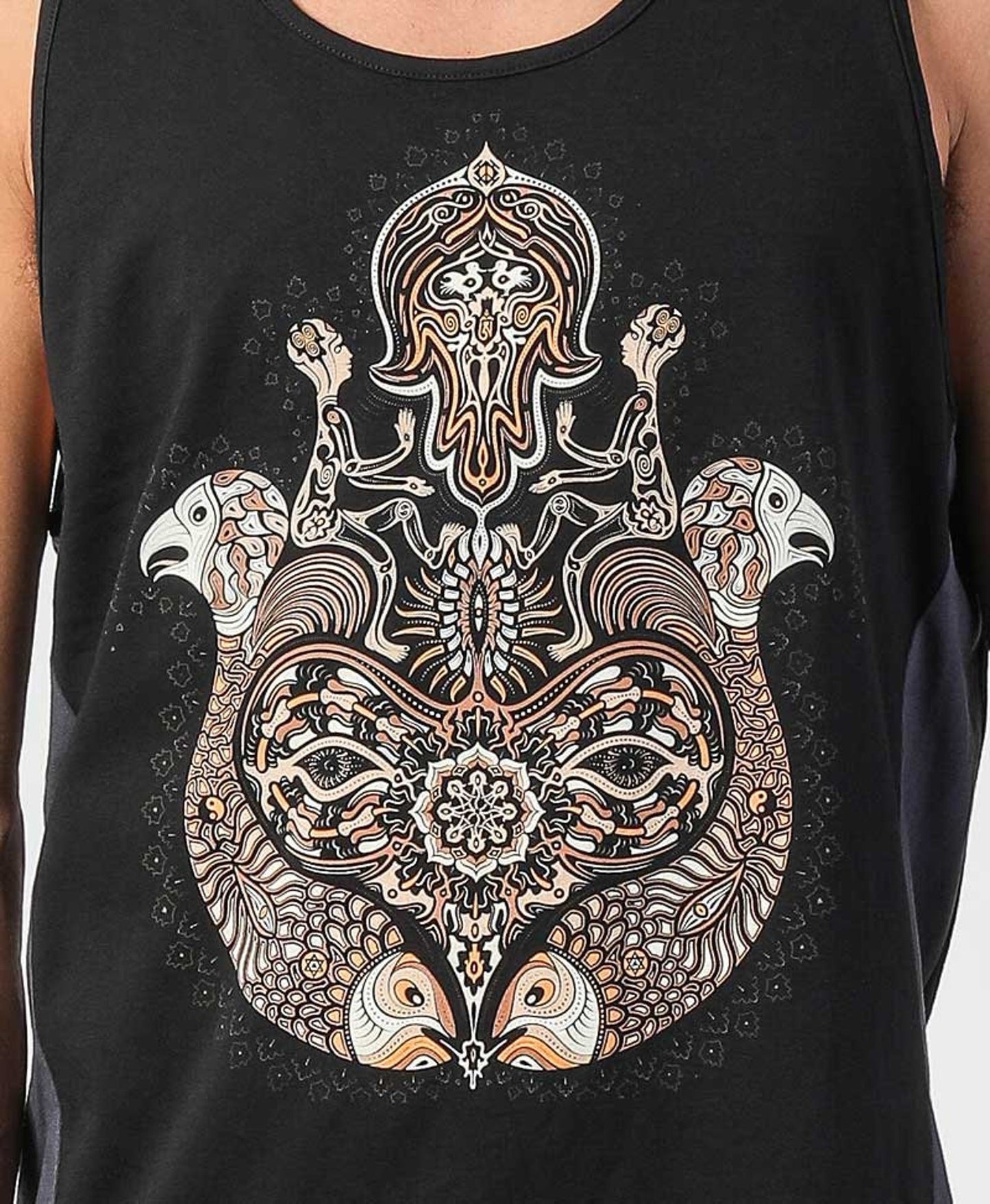 Hamsa Tank Top For Men In Black, Screen Printed, Mens Tanktop, Burning Man Clothing, Men Yoga Tank, Mens Clothing