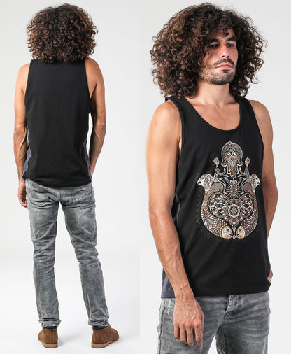 Hamsa Tank Top For Men In Black, Screen Printed, Mens Tanktop, Burning Man Clothing, Men Yoga Tank, Mens Clothing